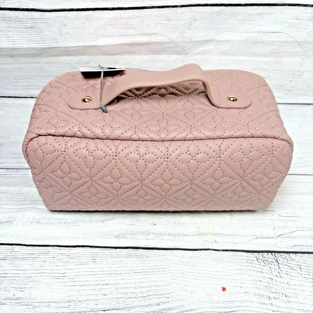 Vince Camuto Large Cosmetics Bag Mauve With Gold Butterfly Zip Close NEW NWT